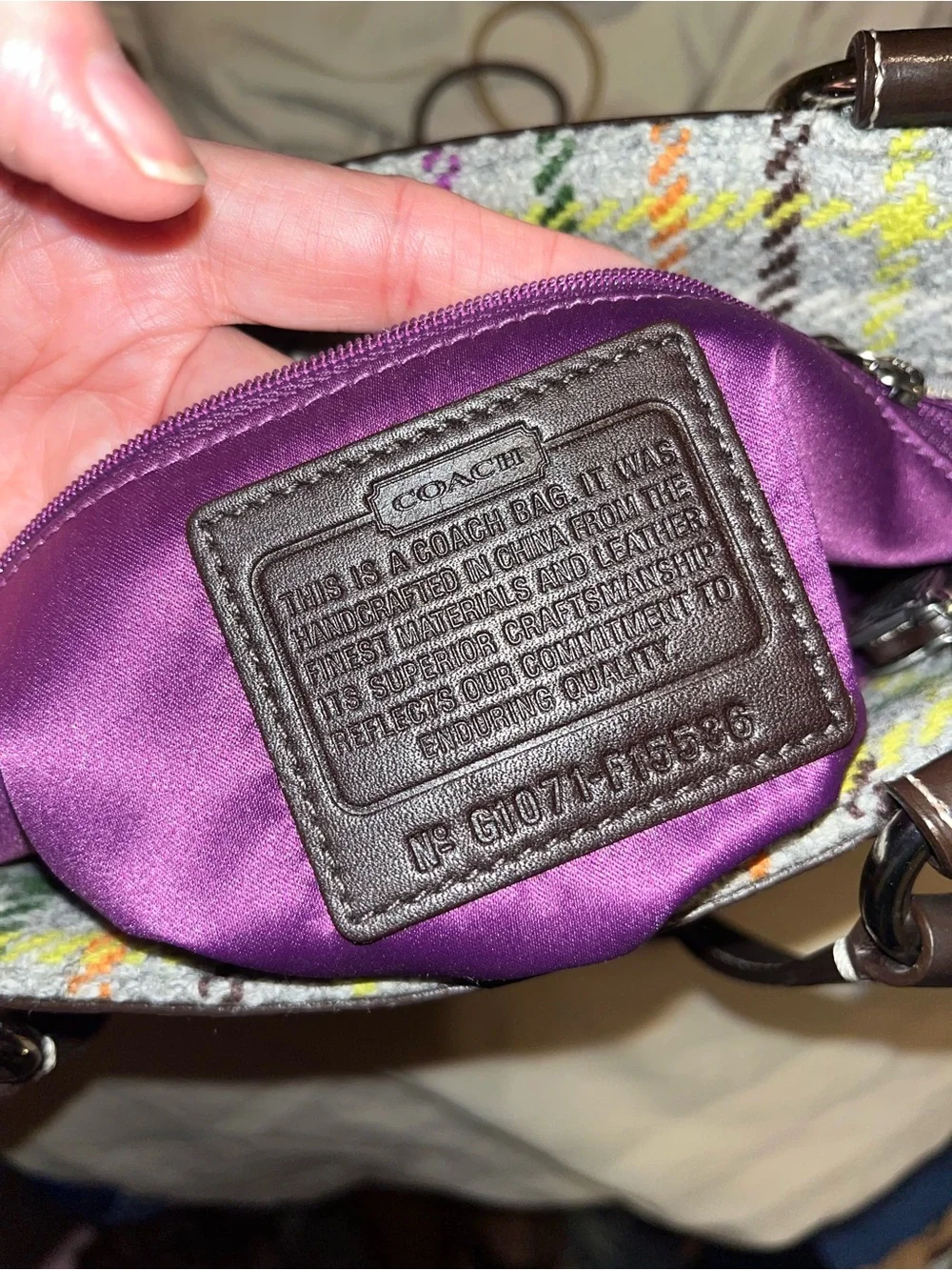 Coach Tattersal Plaid Tote with Brown Leather Trim